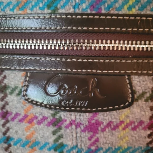 Coach Penelope Tattersall Plaid Wool Tweed Leather Handbag - Picture 3 of 13